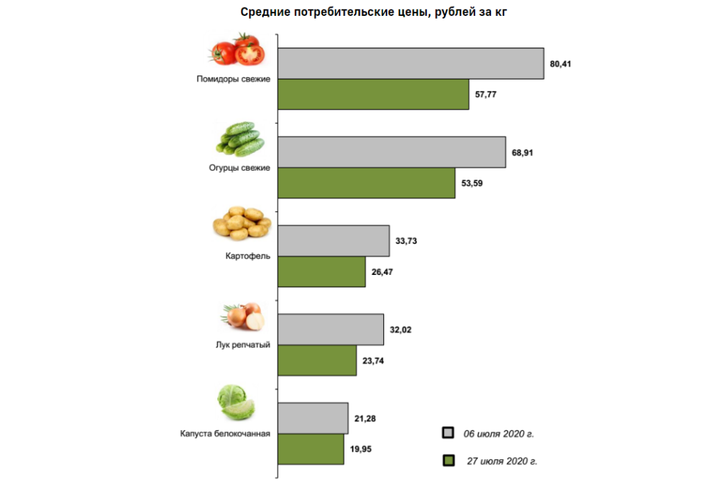 Волгоградстат сообщил о значительном снижении цен на овощи